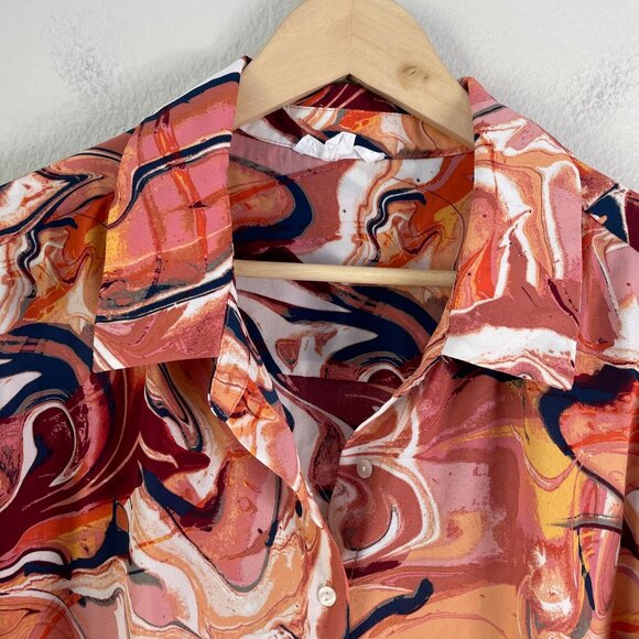 Cynthia Rowley Top Womens Plus 3X Button Up Blouse Swirl Print Long Sleeve Shirt - Picture 7 of 9